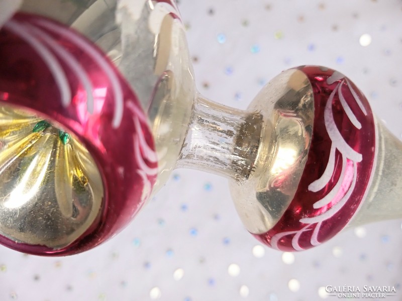 Régi ezüst festett üveg reflexes karácsonyfa dísz csúcsdísz 21cm