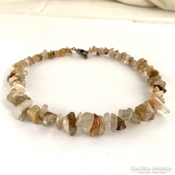 Vintage Big Cut Quartz Necklace, Rutile Quartz Mineral Necklace, Gemstone Necklace, 48cm Length