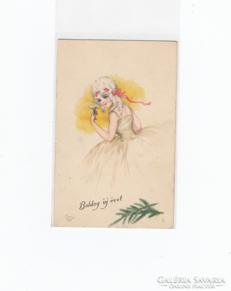 Gyönyörű művészi Újévi "Primus Pastella" képeslap postatiszta