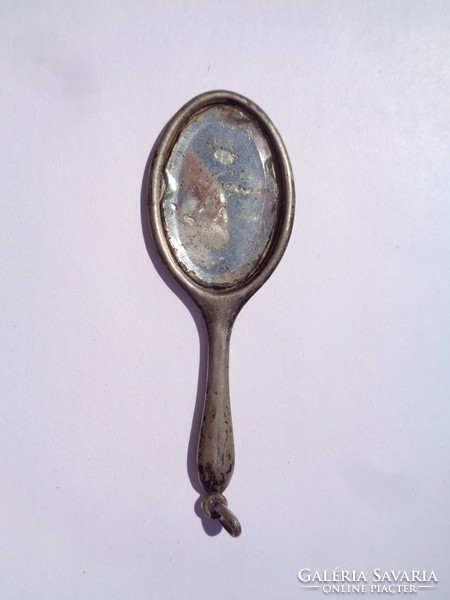 Old tiny silver mirror with pendant