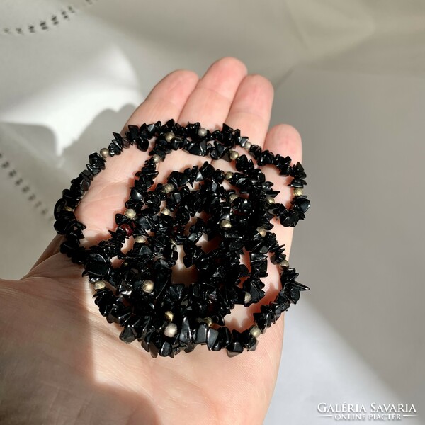 Vintage Black Obsidian Mineral Necklace Gemstone Necklace Long Black Necklace 90cm