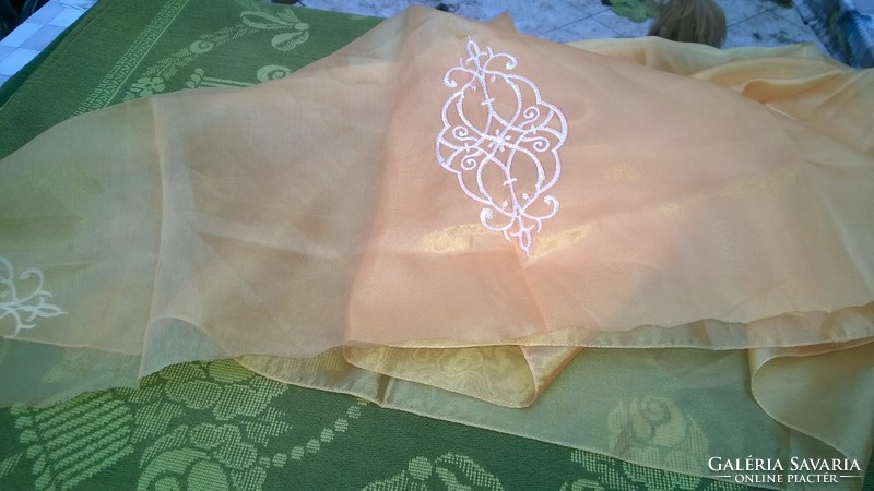 Orange nylon tablecloth with white embroidery 93x81 cm