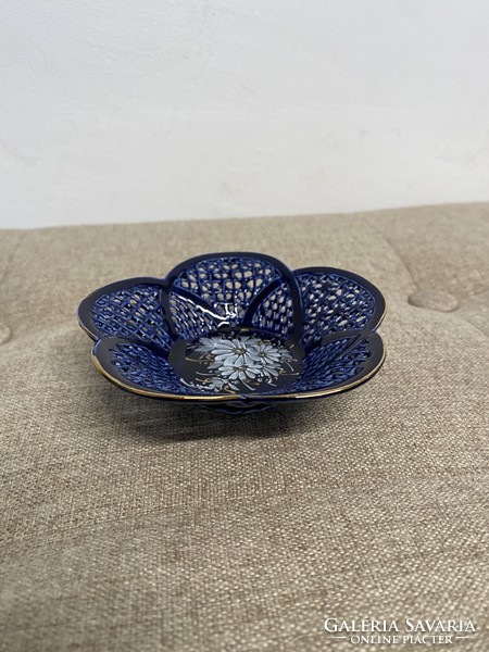 Romanian argsim porcelain cobalt blue grid serving bowls a21