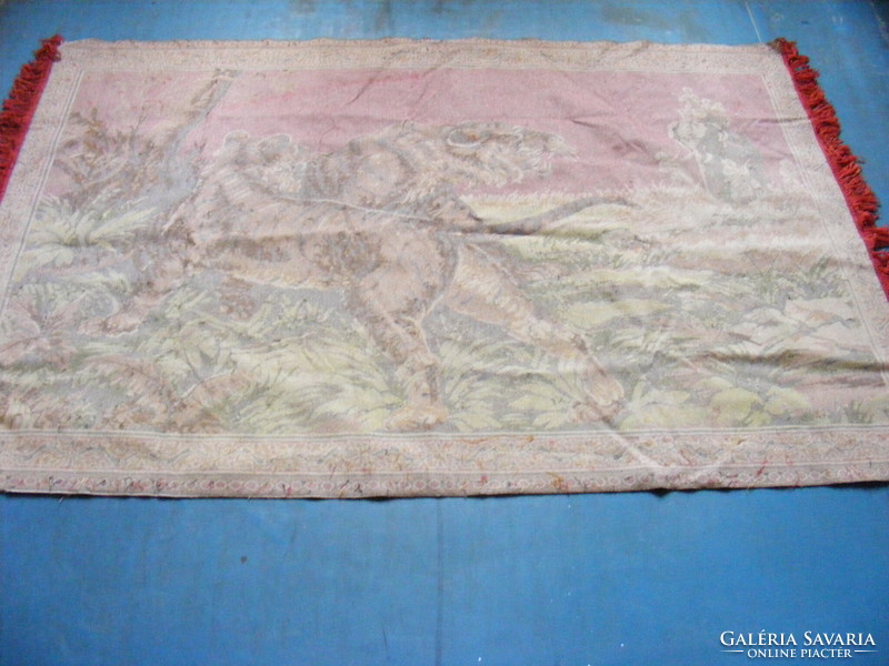 Mokett falvédő falikárpit  123 x 178 cm   - Hindu tigrisvadászat elefántháton