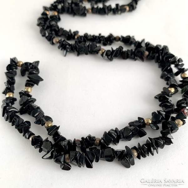 Vintage Black Obsidian Mineral Necklace Gemstone Necklace Long Black Necklace 90cm