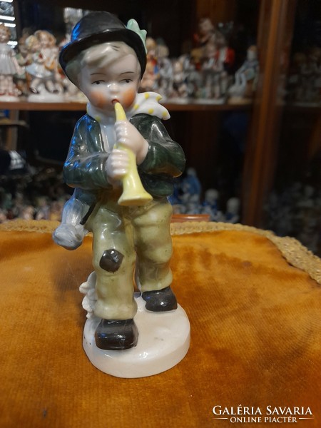 Német,Germany Fasold & Stauch Bock Wallendorf Kézi Festésű Zenész Porcelán Figura.