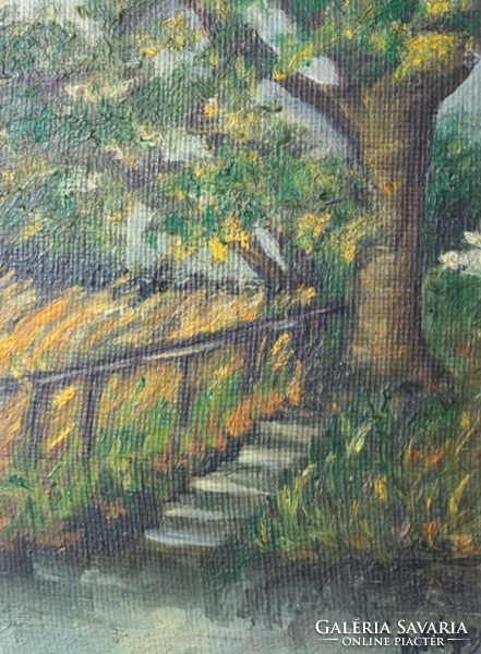 Stairway between the trees (full size 24x29 cm) marked, oil on canvas