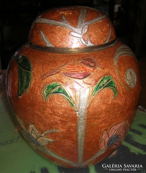 Tea holder Decorative copper enameled tea holder with lid