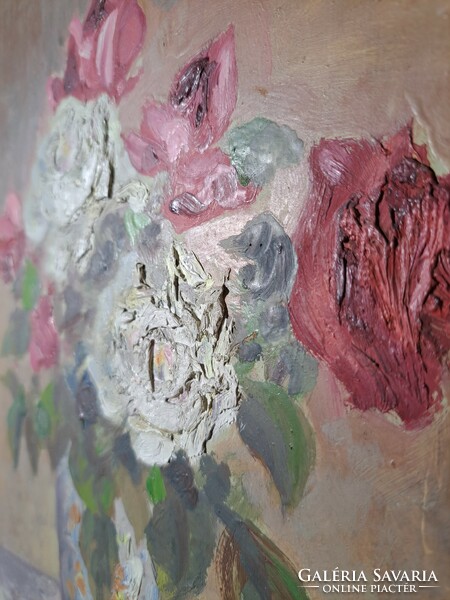 Rózsacsokor virágcsendélet - szép keretben! 40x32 cm - virágok az asztalon