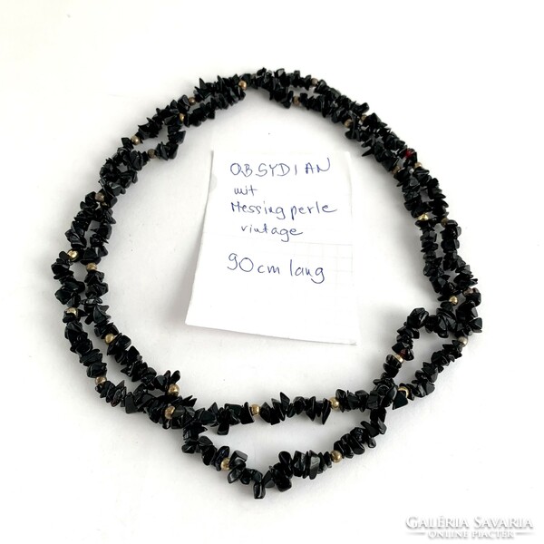 Vintage Black Obsidian Mineral Necklace Gemstone Necklace Long Black Necklace 90cm