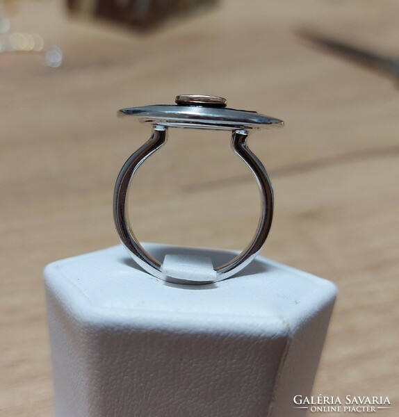 Designer silver ring with lava stone inlay
