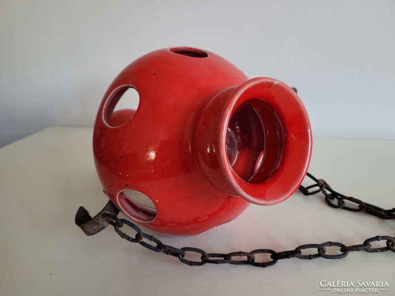 Old vintage iron and ceramic ceiling chain lamp chandelier