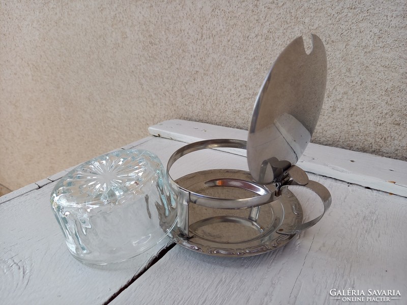 Old caviar holder with glass insert, offering