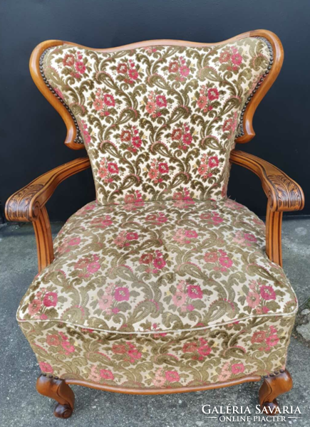 Antique armchair, rare form, special upholstery