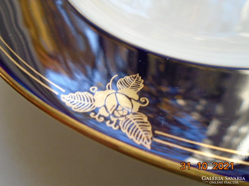 1938 Kézzel festett kobalt-arany rózsa mintával SCHLAGENWALD mély tányér