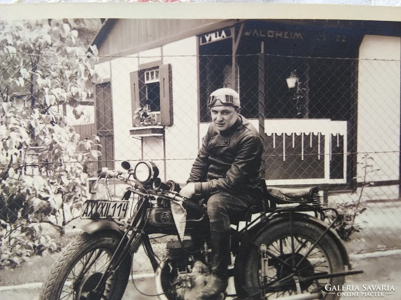 Very old photo sheet, vintage motorcycle, villa waldheim 1920s-30s