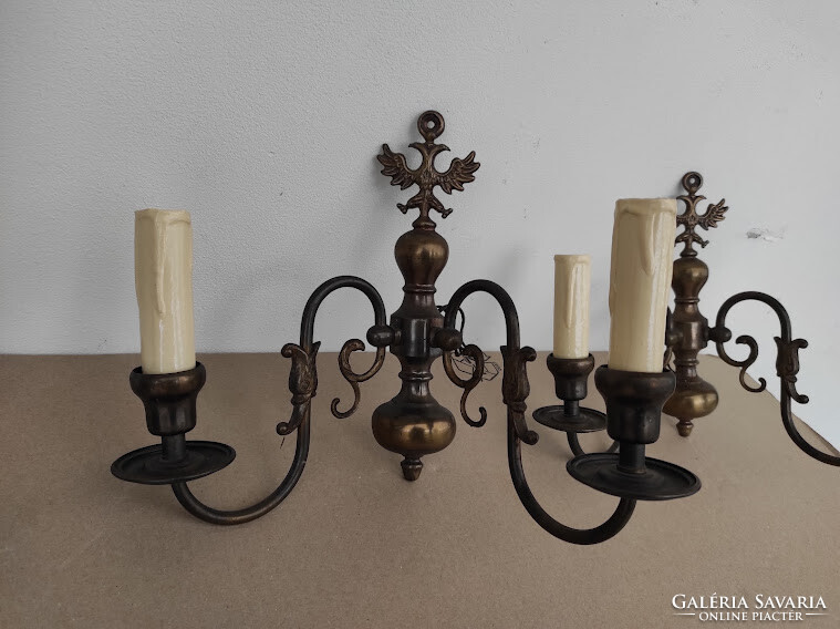 Antique copper wall arm 2 two-arm Flemish + 4 new decorative candles and 4 new candle bulbs 725 6164