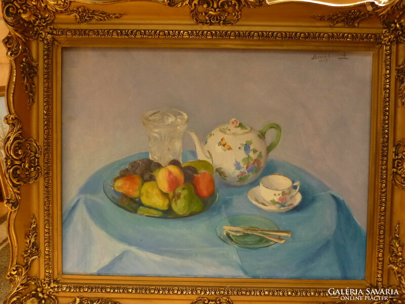 Benkhard Ágost for sale: oil on canvas, gallery painting entitled Herend still life