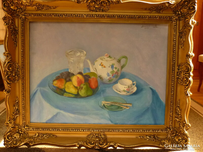 Benkhard Ágost for sale: oil on canvas, gallery painting entitled Herend still life
