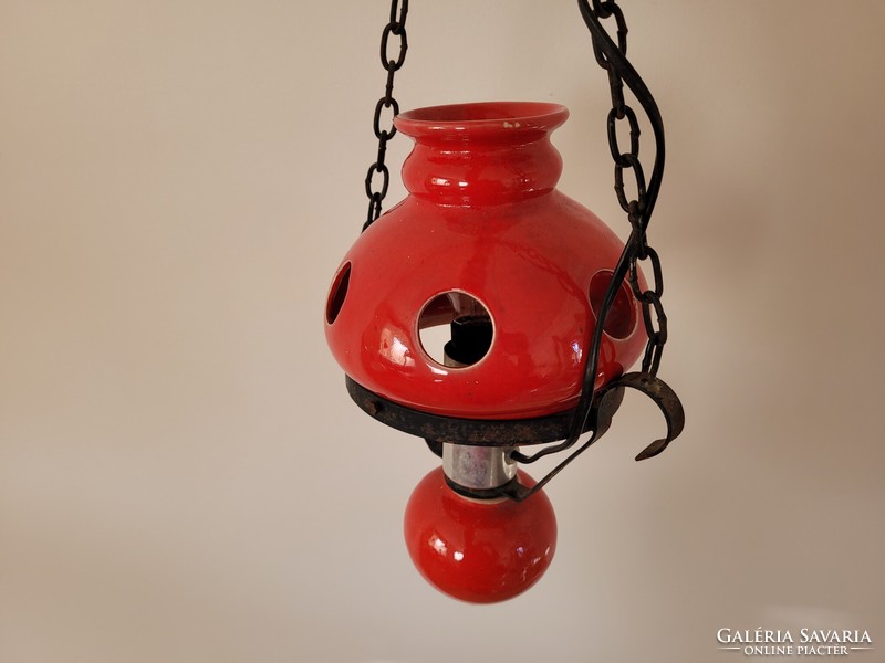 Old vintage iron and ceramic ceiling chain lamp chandelier