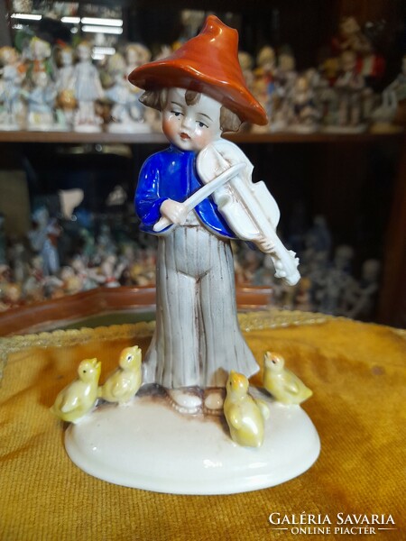 German, Germany Grafenthal hand-painted porcelain figurine of a boy playing violin. 15.5 Cm.