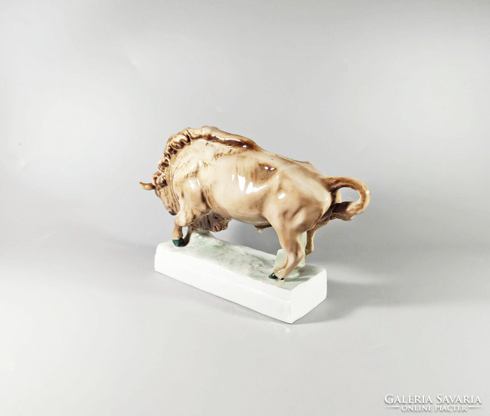 Zsolnay, standing bison hand-painted porcelain figure, flawless! (J310)