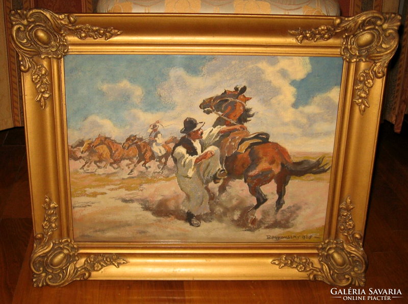 Special price! Antique 1928 guaranteed original istván benyovszky / 1898-1969 / : foals