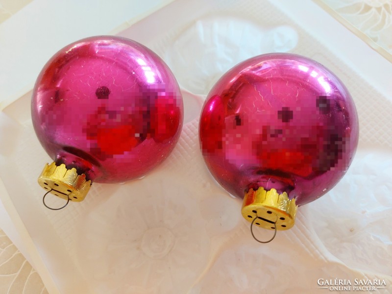 Old glass Christmas tree decoration pink sphere painted glass decoration 2 pcs