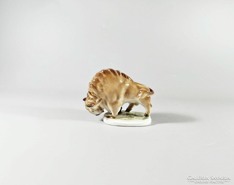 Zsolnay, bison miniature hand-painted porcelain figurine, flawless! (J309)