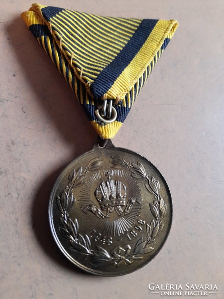 József Ferenc 50th anniversary commemorative medal, award 1848-1898, replaced ribbon! Post ok.!