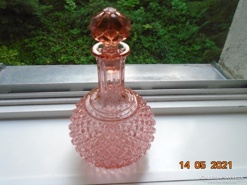 Antique diamond polished salmon pink crystal bottle with polished stopper