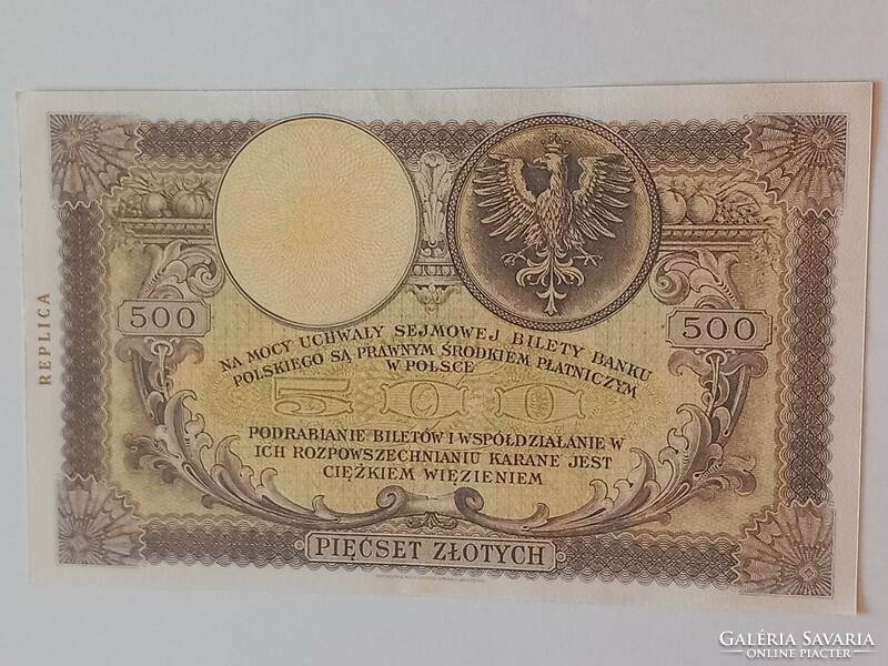 Lengyelország első köztársaság 500 zloty 1919 REPLIKA UNC