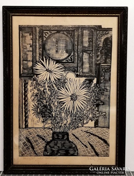 Old etching, antique, old, in a beautiful frame.