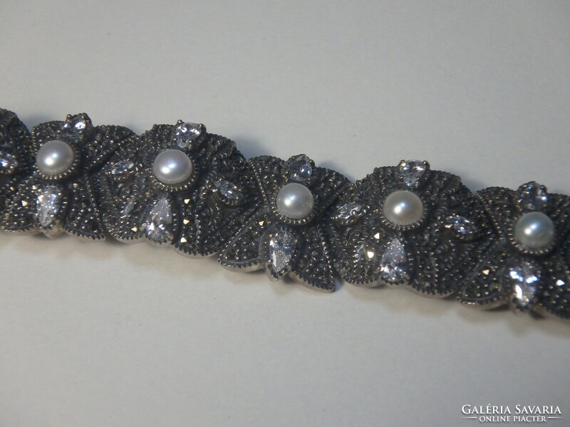 Silver bracelet marcasite+pearl