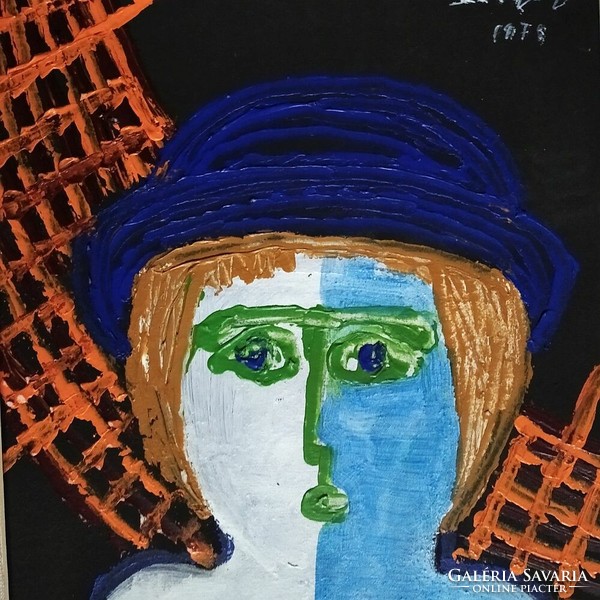 Kivételes Ajánlat : Drégely László: "Nő kék kalapbanl" - eredeti festmény 1978-ból