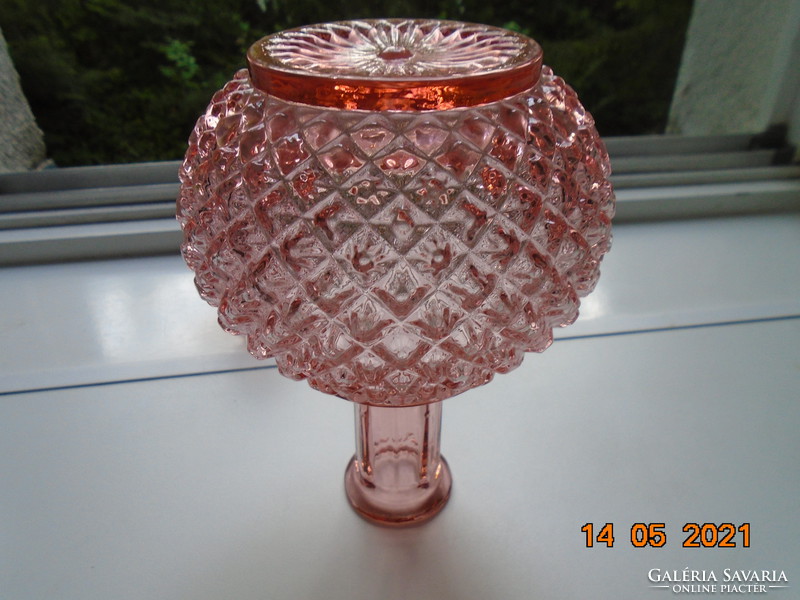 Antique diamond polished salmon pink crystal bottle with polished stopper