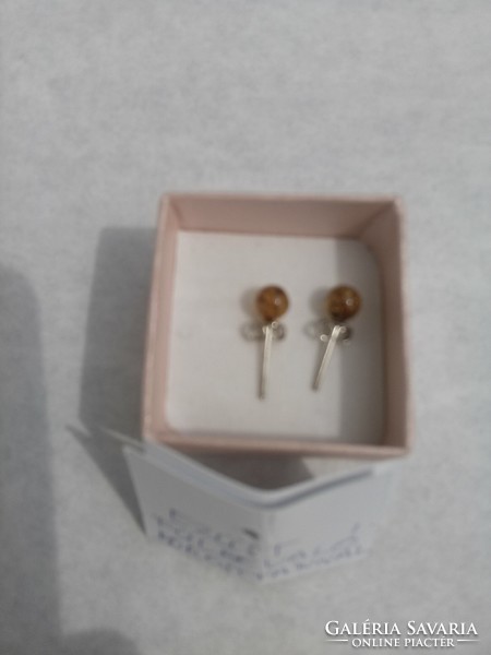 Amber earrings with silver sockets for sale.