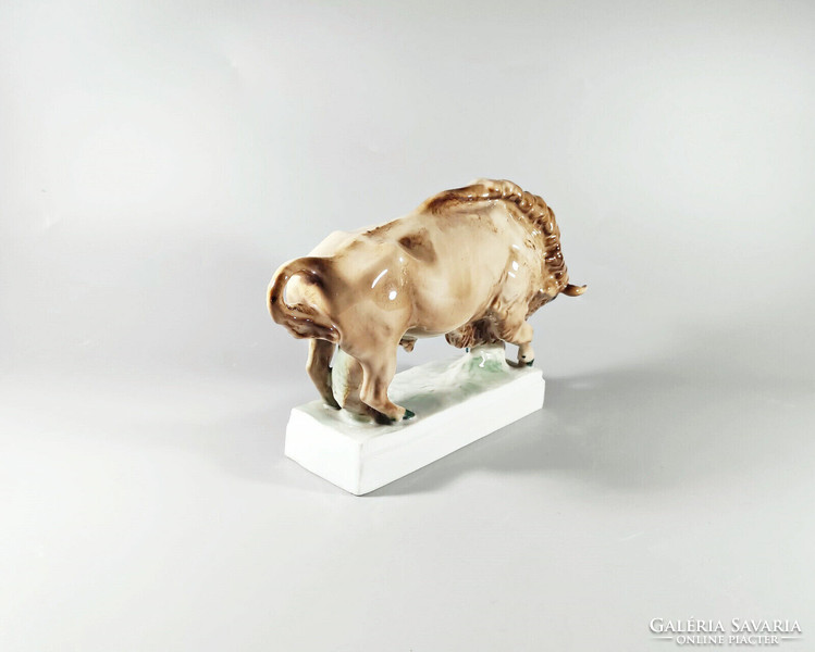 Zsolnay, standing bison hand-painted porcelain figure, flawless! (J310)