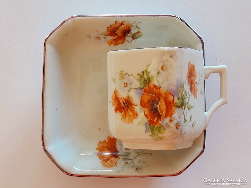 Old porcelain cup poppy square antique mini mug