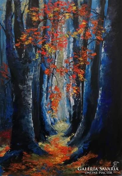 Cinnabar - forest-land (30 x 42, oil, + beautiful, wide frame)