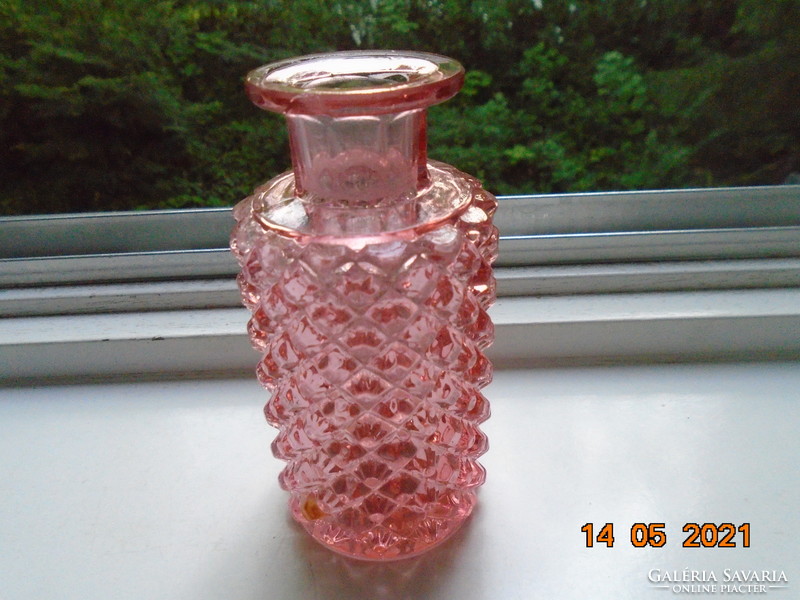 Antique diamond cut salmon pink crystal perfume bottle