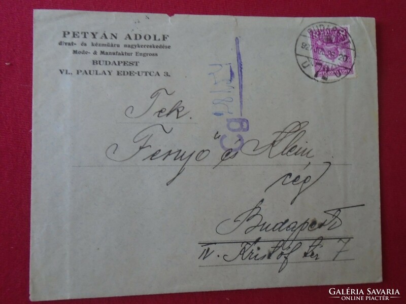 DEL007.14  Régi Levél és számla 1927 - Budapest  -PETYÁN ADOLF divat nagykereskedése