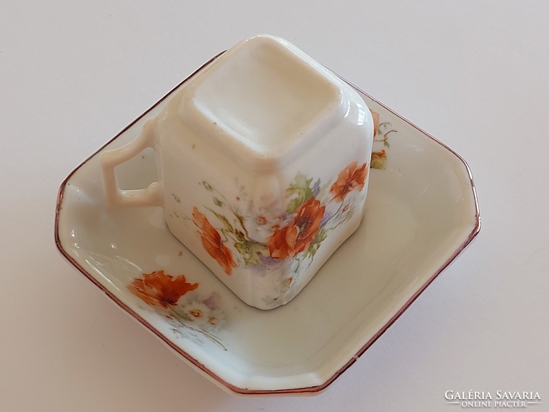 Régi porcelán csésze pipacsos szögletes antik mini bögre