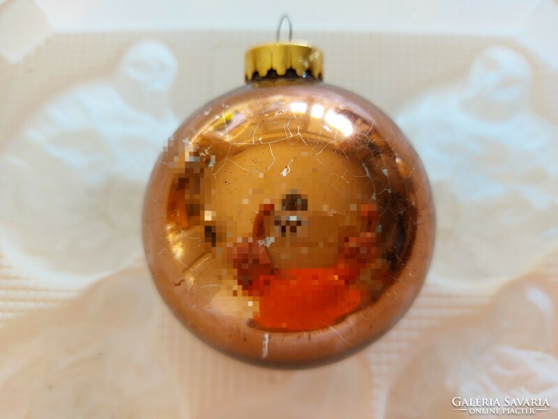 Régi üveg karácsonyfadísz aranybarna gömb festett üvegdísz