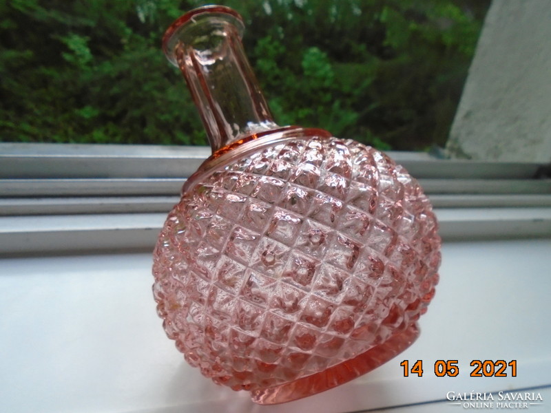 Antique diamond polished salmon pink crystal bottle with polished stopper