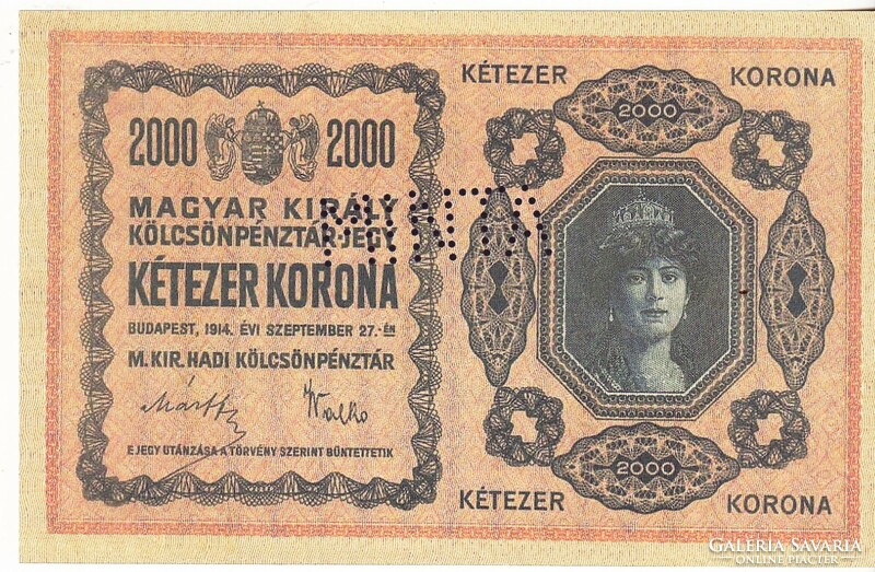 Magyarország 2000 korona MINTA REPLIKA 1914 UNC