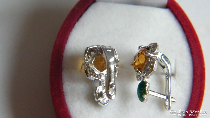 925 silver, citrine, fire enamel earrings
