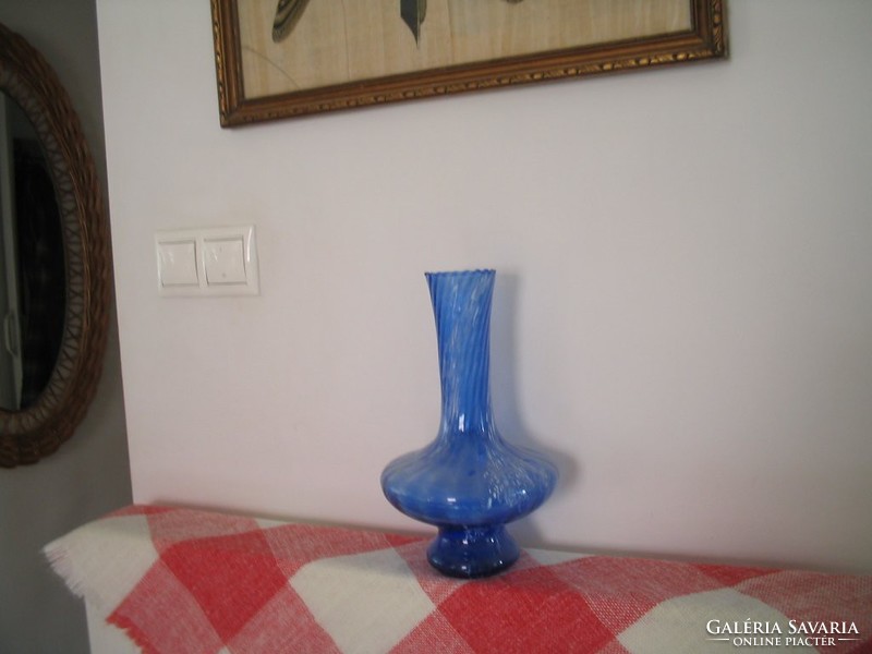 Fátyol üveg váza kék fehér cirmos  --- régi 1940