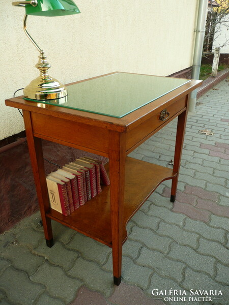 Action! Secession solid hardwood desk / laptop table with glass top and bookshelf at the bottom