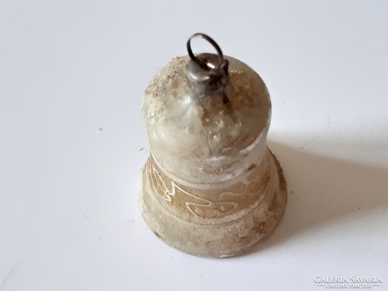 Old glass Christmas tree ornament with snowy silver bell glass ornament